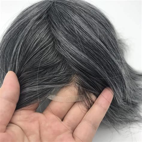 Factory In Stock 100 Real Indian Remy Human Hair 1b50 Grey Color Full Lace Base Straight Men