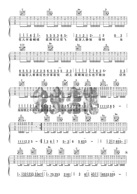 寂寞沙洲冷吉他谱 周传雄 G调吉他弹唱谱 琴谱网
