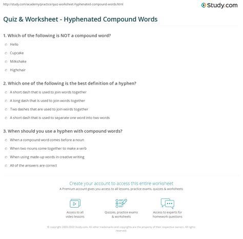 Quiz & Worksheet - Hyphenated Compound Words | Study.com