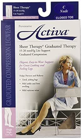 Amazon Activa Sheer Therapy 15 20 MmHg Thigh High Closed Toe Hosiery With Lace Top Nude