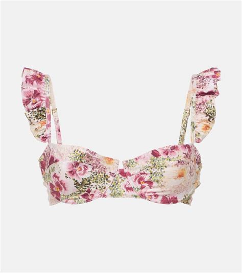 Agua By Agua Bendita Kiwi Florecer Ruffled Floral Print Recycled Underwired Bikini Top In