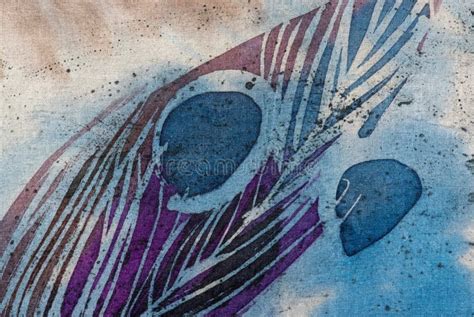 Feather And Drops Hot Batik Background Texture Handmade On Silk Stock Image Image Of Blue