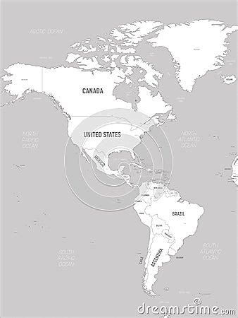 Americas Map White Lands And Grey Water High Detailed Political Map