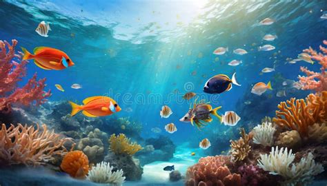 Marine Life Landscape - the Ocean and Underwater World with Different ...