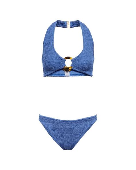 Hunza G Synthetic Coco Halterneck Bikini In Blue Lyst Uk