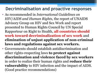 Who Recommendations For Prevention And Treatment Of Hiv And Other Stis For Sex Workers In Low