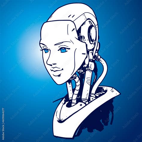 Ai Artificial Intelligence Futuristic Female Robot Hand Drawn Sketch Style Vector Stock Vector