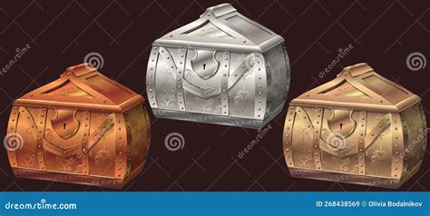 realistic metal chests  games  vector bronze silver  gold