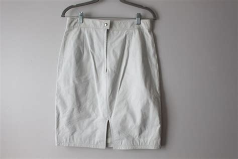 Vintage White Leather Pencil Skirtsize Mediumretro Gem
