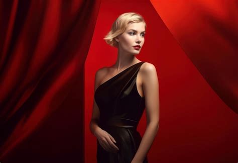 Premium AI Image Fashionable Blonde Lady In Black Seductive Dress Generate Ai