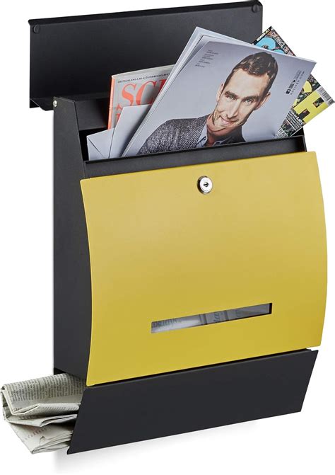 Relaxdays Design Letterbox With Newspaper Slot Powdercoated Hxwxd 45