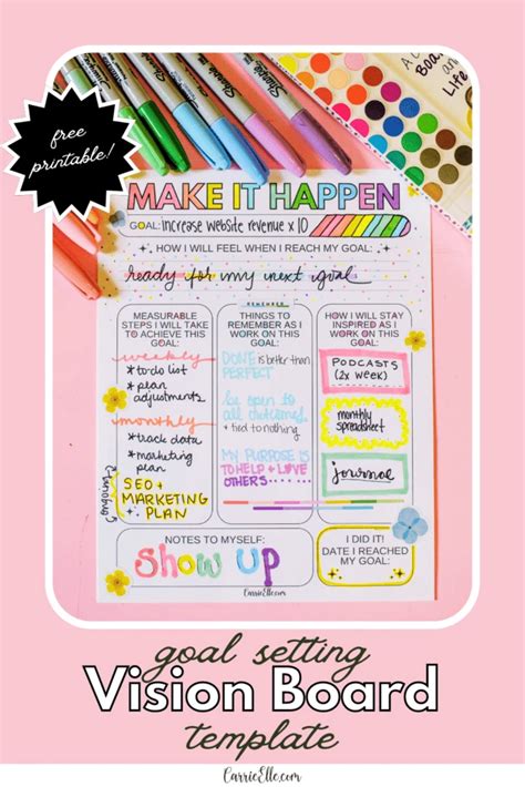 Free Printable Goal Setting Vision Board Template Carrie Elle