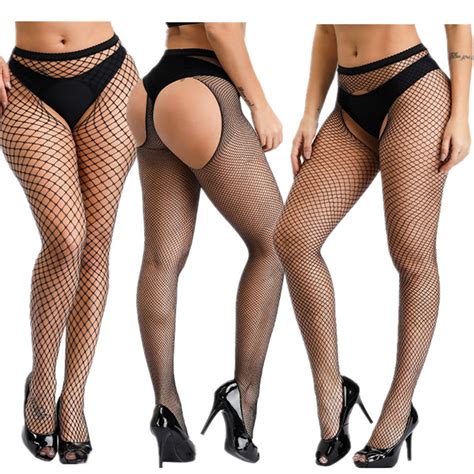 Meias Lingerie Erótica Sexy Tamanho Grande Fishnet Collants Plus Size Mulheres Calças Justas