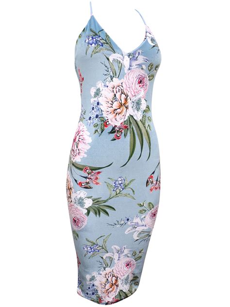 Boohoo B00h00 Blue Oriental Floral Print Bodycon Dress Size 8 To 14