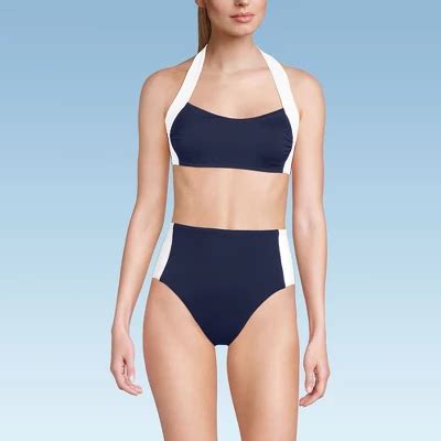Lands End Women S Seamed Halter Bikini Top Deep Sea Navy White Target