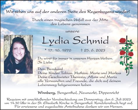 Traueranzeigen Von Lydia Schmid Mittelbayerische Trauer