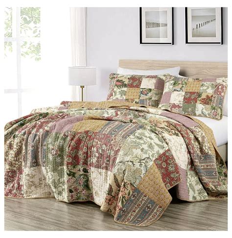 YOSITiuu Delaney 3 Piece Floral Patchwork Pre Washed 100 Cotton Quilt