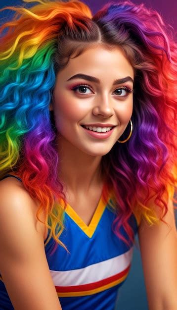 A Woman With Rainbow Hair And A Rainbow Colored Hair Premium Ai Generated Image