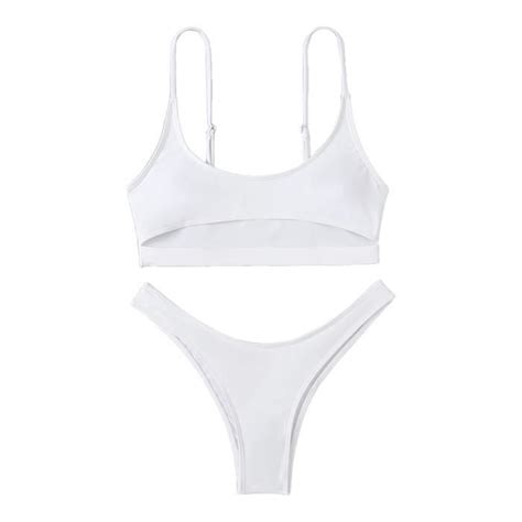 MAILLOT DE BAIN 2 PCS Set Bikini Ensemble Hollow Out Sangle de Spaghetti réglable Sangle de