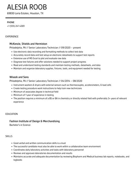 Senior Laboratory Technician Resume Samples Velvet Jobs