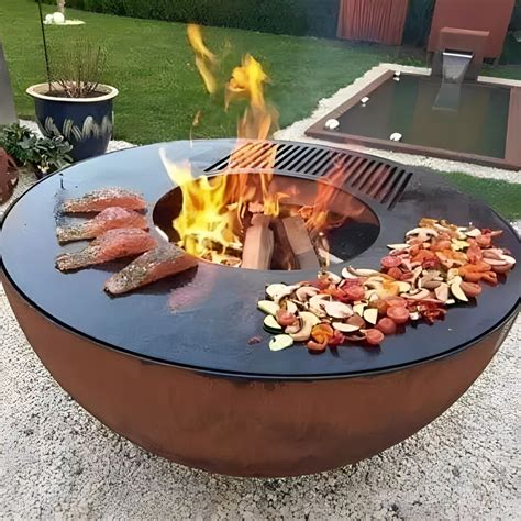 Outdoor Portable Round Barbecue Fire Pit Bowl Corten Steel Bbq Grill