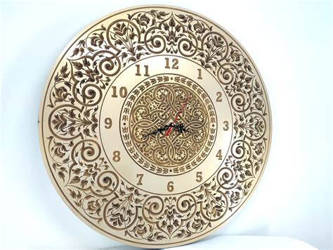 Oversized Wooden Wall Clock, Modern Clock, Carved Clock, Golden Clock - Etsy