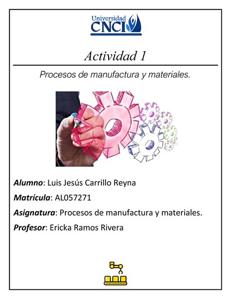 Actividad Procesos De Manufactura Y Materiales Marzo Actividad