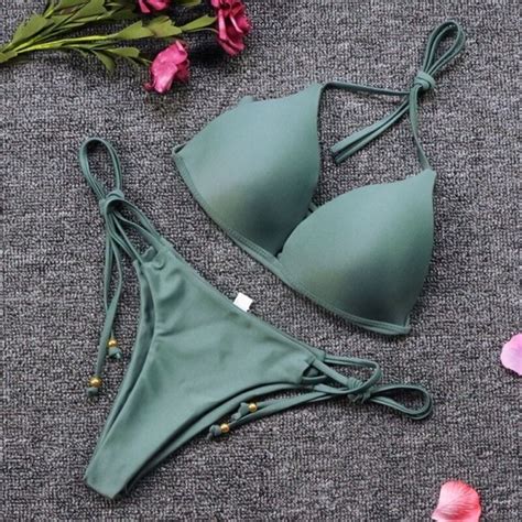 Bikini damskie P669 zieleń wojskowa L Lunzo pl