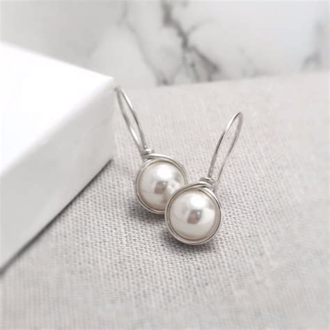 Pearl Drop Earrings Sterling Silver Wire Wrapped Pearl Earrings Uk