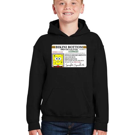 Spongebob Bikini Bottom Driver S License Youth Hooded Sweatshirt T Funny