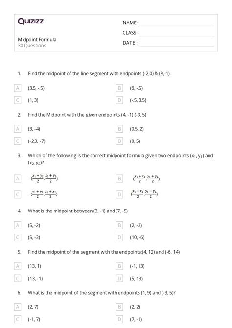 50 Midpoint Formula Worksheets For 9th Grade On Quizizz Free And Printable