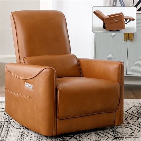 Yellow Brown Leatheraire Swivel And Rocker Power Recliner Chairheavy