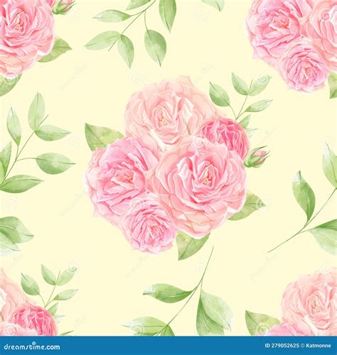 Seamless Watercolor Pink Roses Pattern Bouquet Of Roses Beautiful