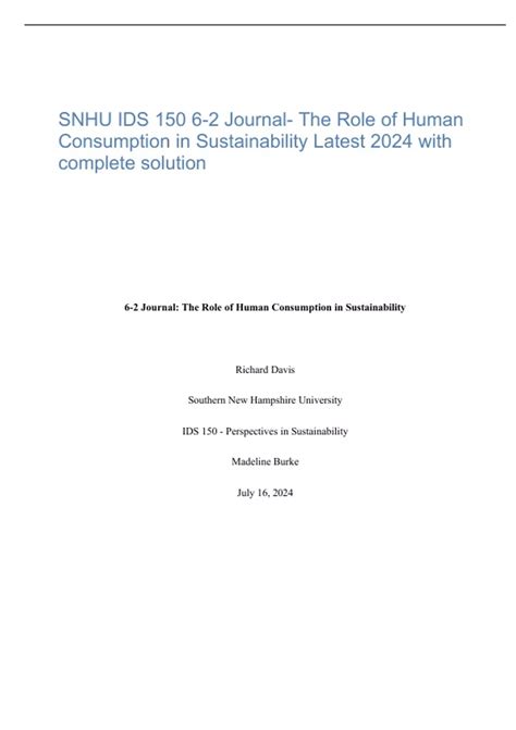 SNHU IDS 150 6-2 Journal- The Role of Human Consumption in