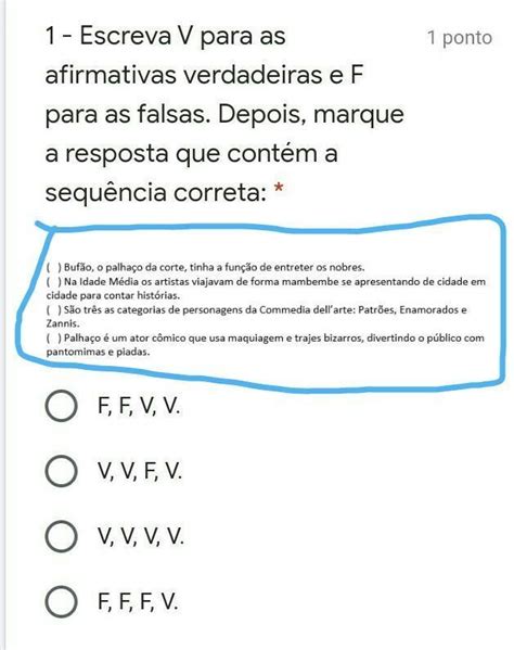 Marque V Para As Alternativas Verdadeiras Ef Para As Falsas