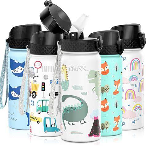 Kids Water Bottle (Straw Lid) - 18 Oz Stainless Steel Travel Bottle