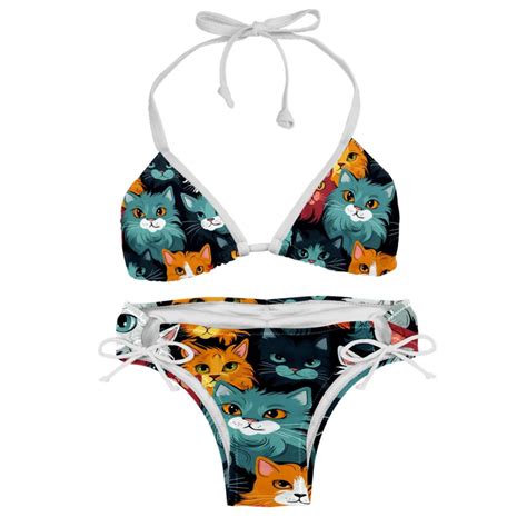 Cat Swimsuit Women Bikinis Detachable Sponge Adjustable Strap Bikini Set Two Pack Beach Pool