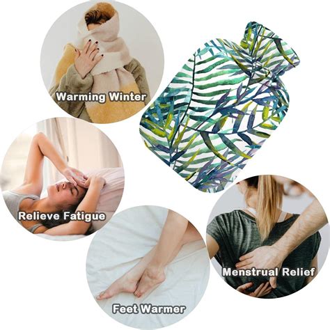 NAANLE L Hot Water Bottle With Cover Watercolor Palm Leaf Large Size For Menstrual Cramps