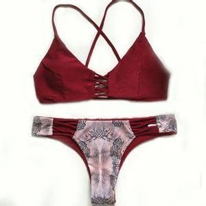 Sexy Tank Print Swimsuit Wine Red Bikini Swimwear Bathingsuit Bikinis