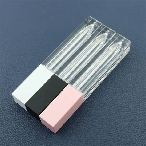 Ml Pink White Black Square Lip Gloss Tube With Doe Foot Wand