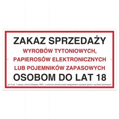 Tabliczka ZAKAZ SPRZEDAŻY WYROBÓW TYTONIOWYCH ERLI pl