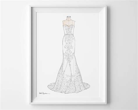 Buy Wedding Dress Illustration Custom Wedding Dress Sketch