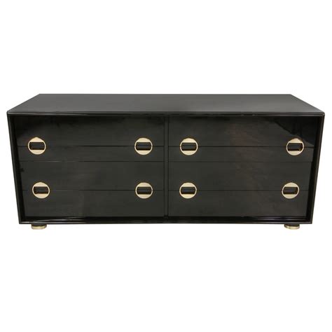 Stunning Mid Century Modern Black Lacquer And Brass Bedroom Set For