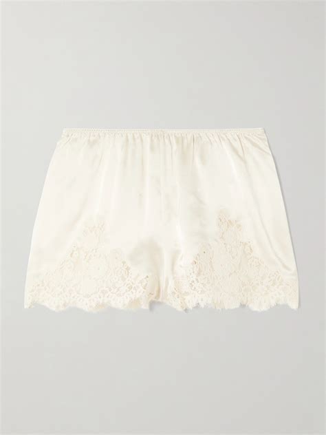 Doen Iona Lace-trimmed Silk-satin Shorts In Off-white | ModeSens