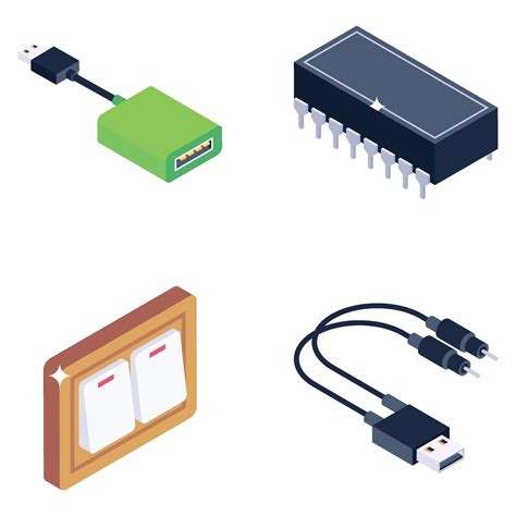 Electrical Wires And Switchboard Isometric Icon Set Vector Art