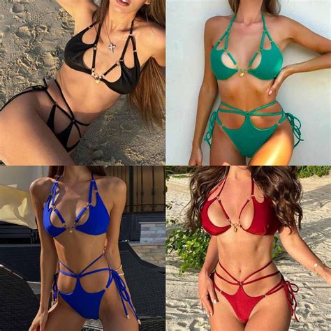 Yyvonne Three Point Solid Color Bikini New Split Swimsuit Female Strap Sexy Bikini