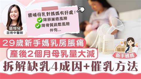 新手媽媽｜29歲新手媽乳房脹痛 產後2個月母乳量大減 中醫拆解缺乳4成因 催乳方法｜附餵哺母乳好處 晴報 健康 女性疾病