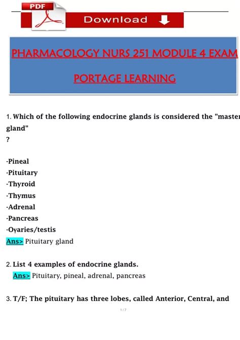 NURS 251 Pharmacology Module 1 to 10 Exam (2025 / 2026) portage