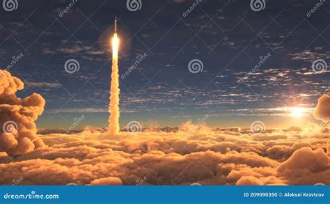 Rocket Flies Through The Clouds At Sunset Stock Illustration Illustration Of Fighting Earth