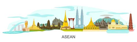 ASEAN attraction buildings panorama 601225 Vector Art at Vecteezy